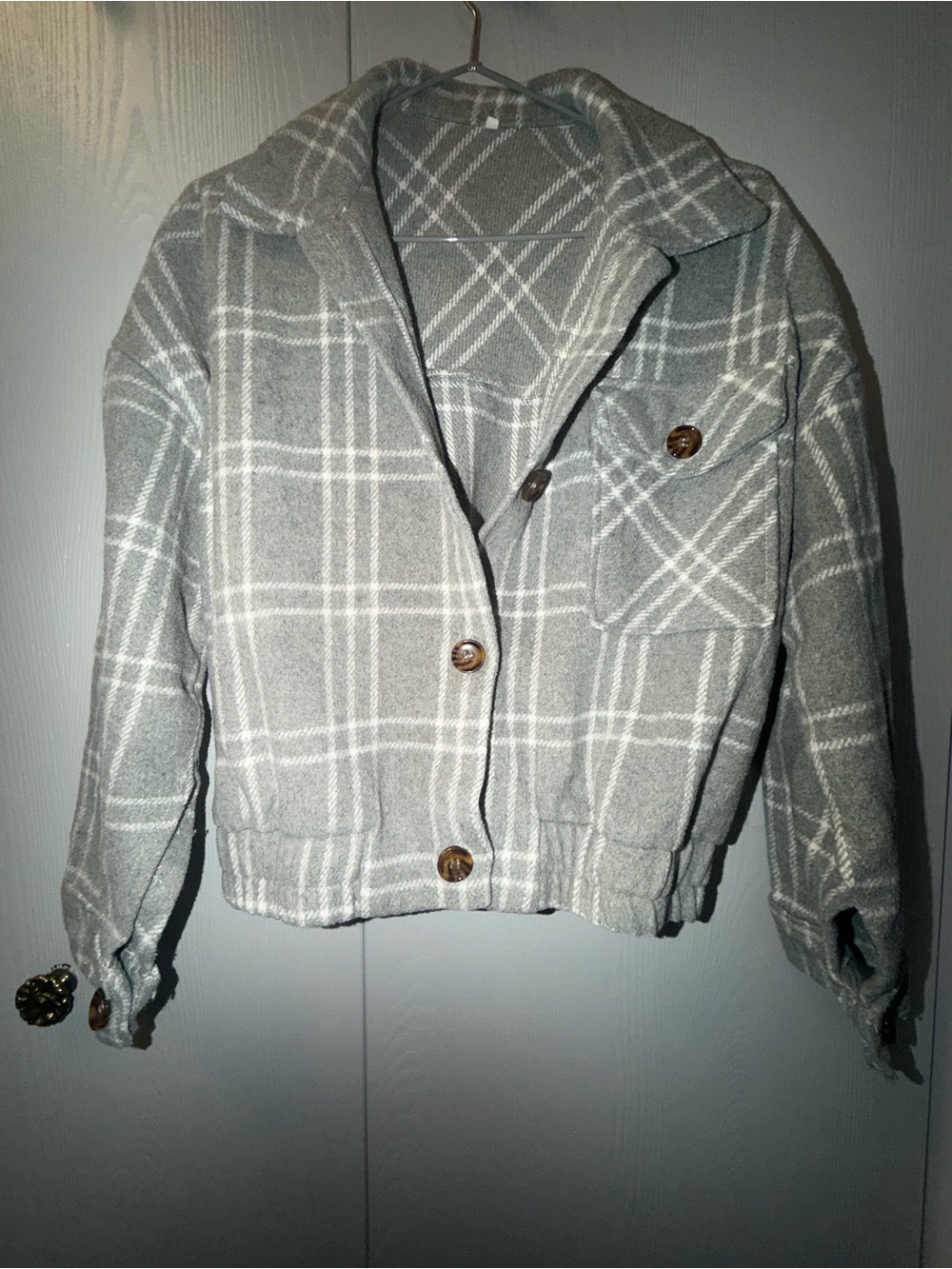 Women's Gray Plaid Button-Front Jacket